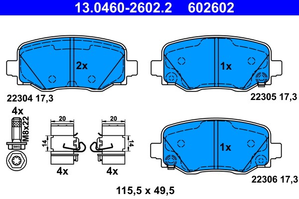 Brake Pad Set, disc brake ATE 13.0460-2602.2