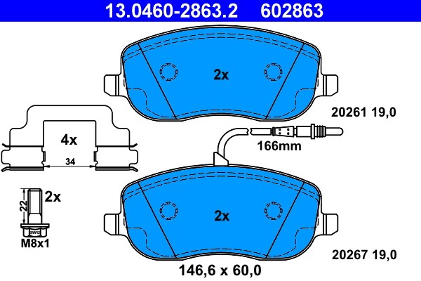 Brake Pad Set, disc brake ATE 13.0460-2863.2