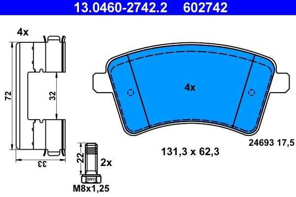 Brake Pad Set, disc brake ATE 13.0460-2742.2