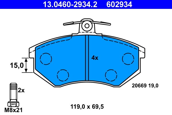 Brake Pad Set, disc brake ATE 13.0460-2934.2