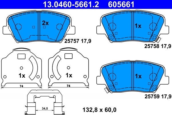 Brake Pad Set, disc brake ATE 13.0460-5661.2