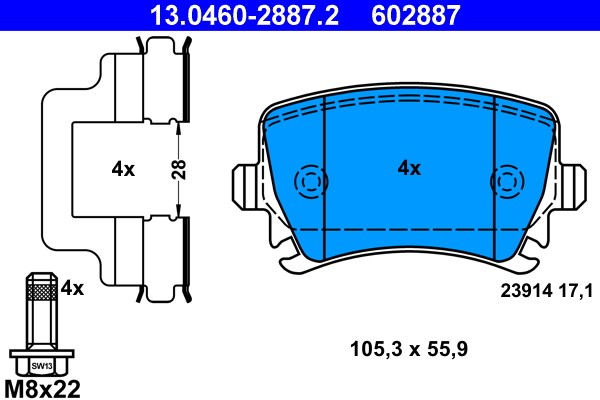 Brake Pad Set, disc brake ATE 13.0460-2887.2
