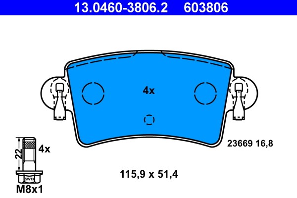 Brake Pad Set, disc brake ATE 13.0460-3806.2