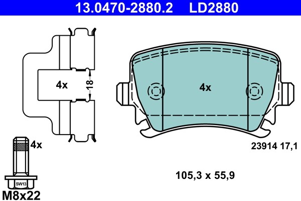 Brake Pad Set, disc brake ATE 13.0470-2880.2