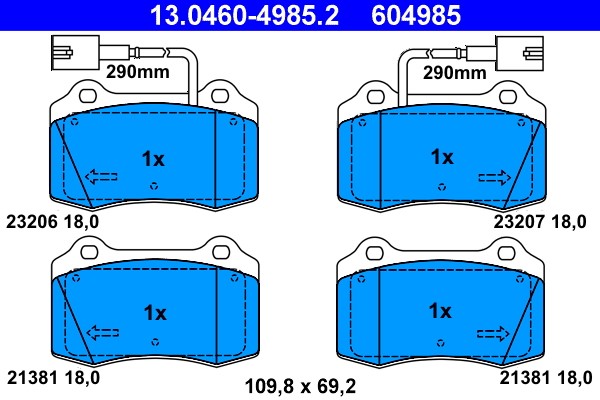 Brake Pad Set, disc brake ATE 13.0460-4985.2