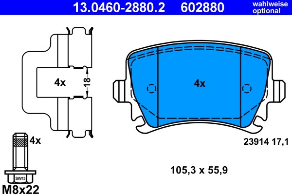 Brake Pad Set, disc brake ATE 13.0460-2880.2 2