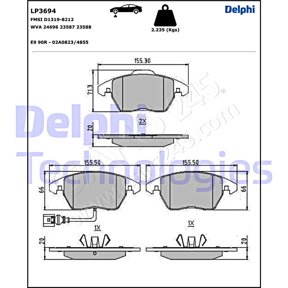 Brake Pad Set, disc brake DELPHI LP3694