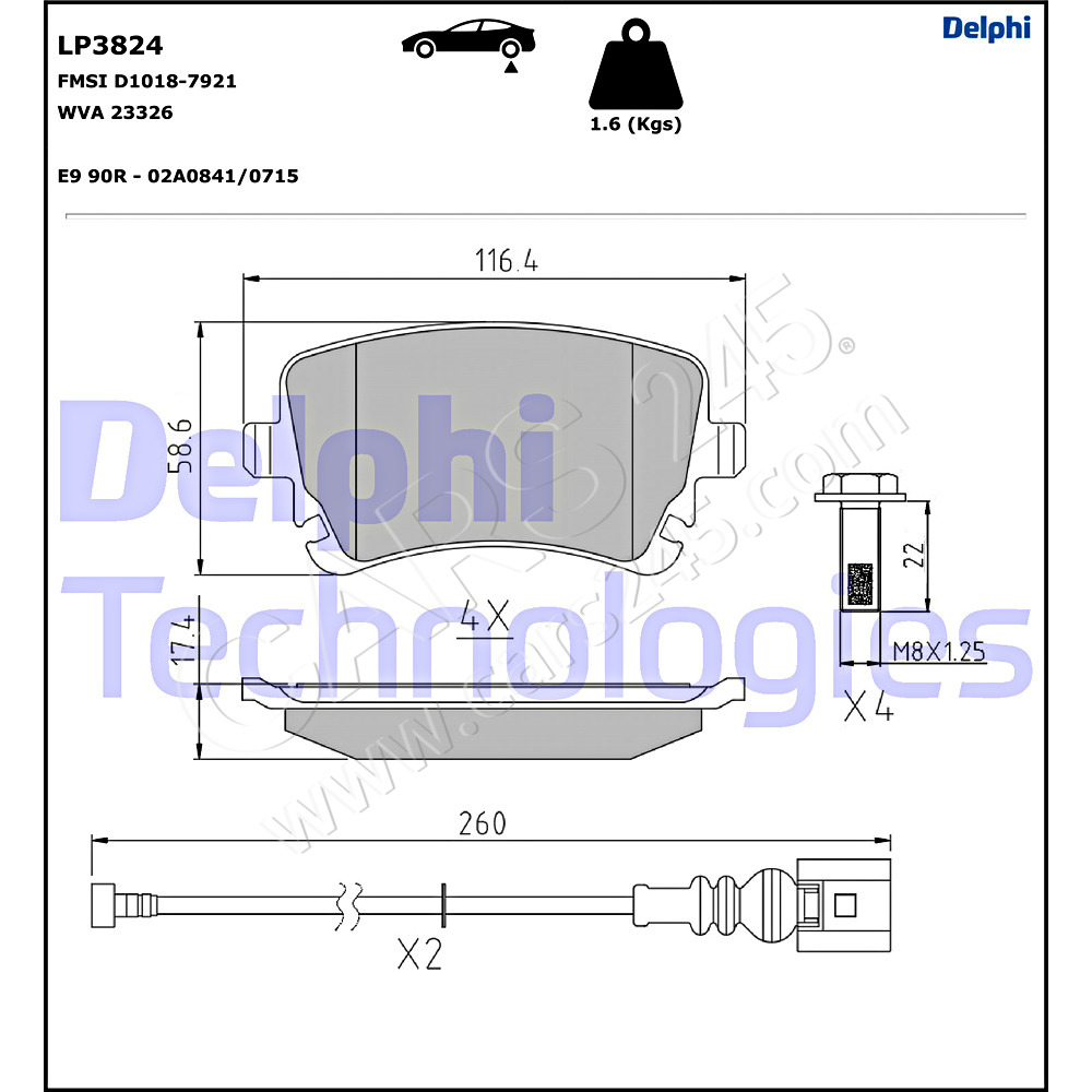 Brake Pad Set, disc brake DELPHI LP3824