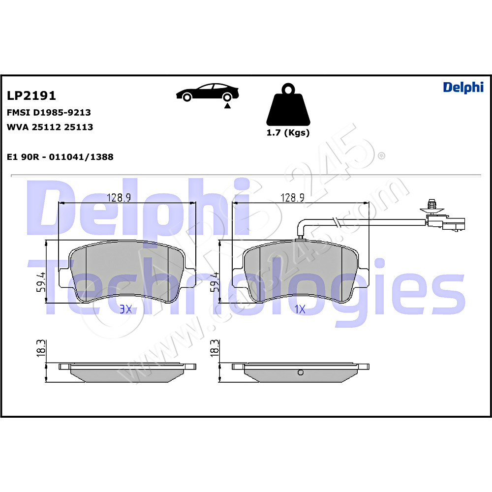 Brake Pad Set, disc brake DELPHI LP2191