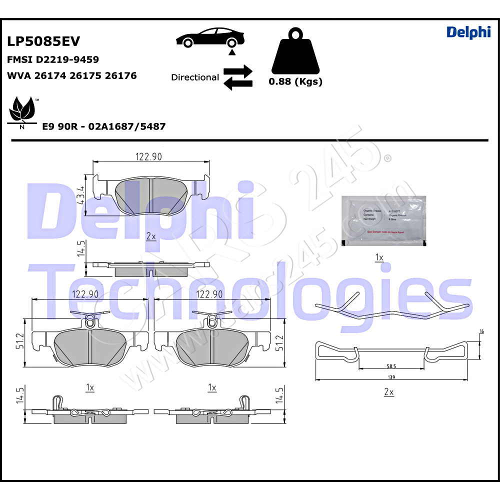 Brake Pad Set, disc brake DELPHI LP5085EV