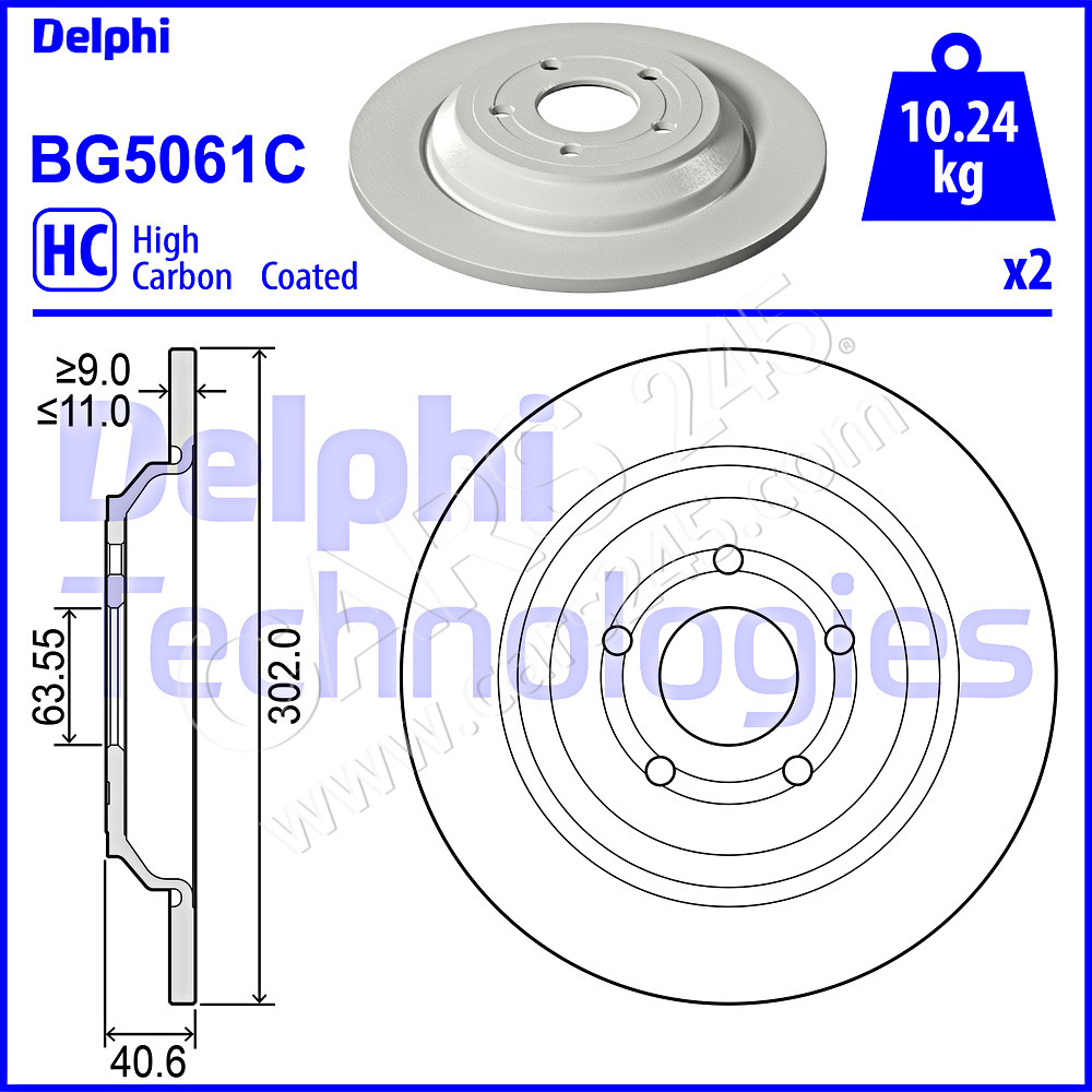 COATED BRAKE DISC (DOUBLE) HC DELPHI BG5061C