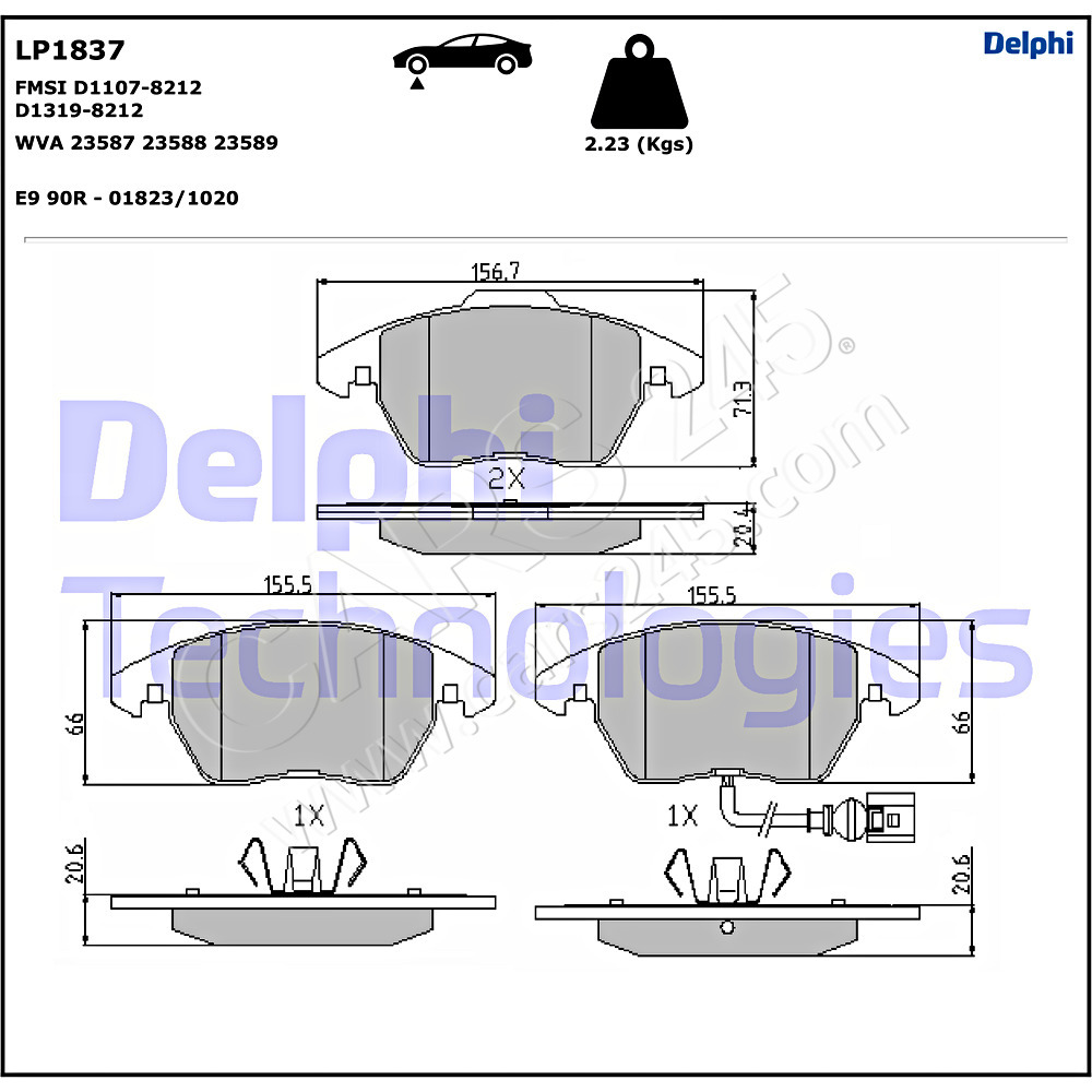 Brake Pad Set, disc brake DELPHI LP1837