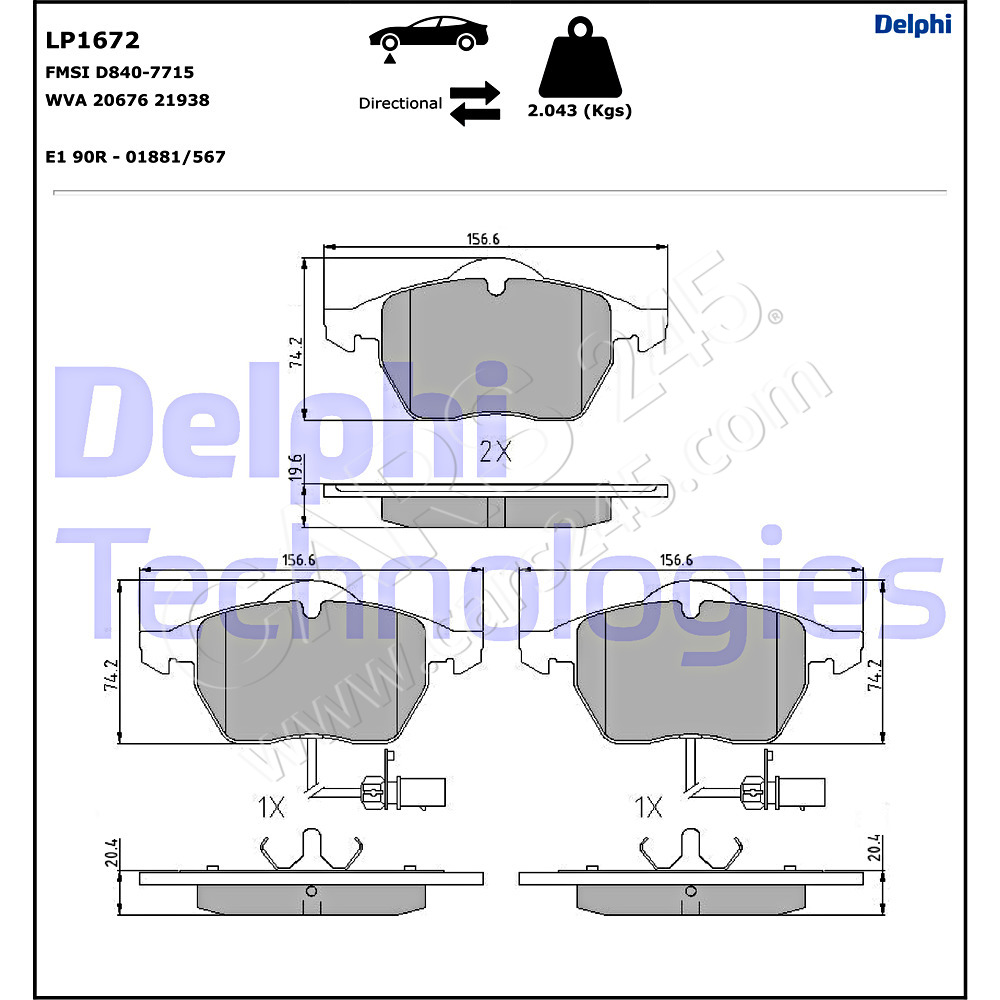 Brake Pad Set, disc brake DELPHI LP1672