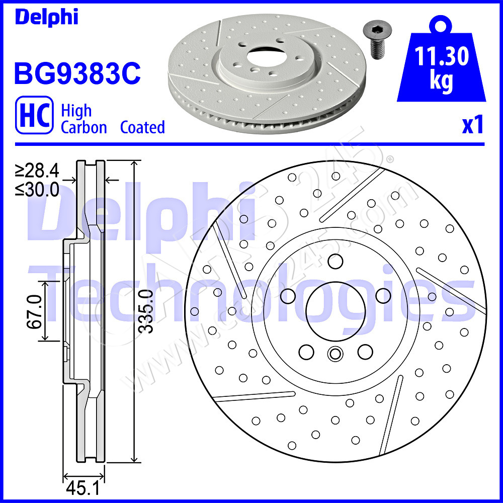 COATED BRAKE DISC (SINGLE) HC CD DV FSX1 DELPHI BG9383C