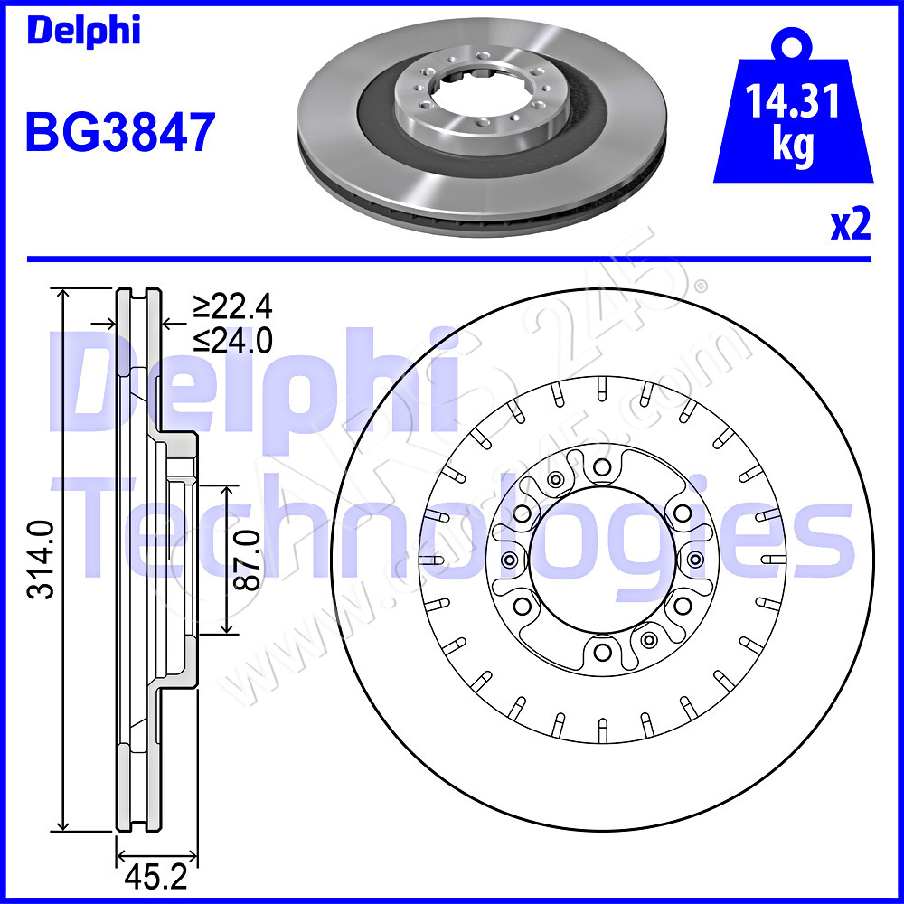 Brake Disc DELPHI BG3847