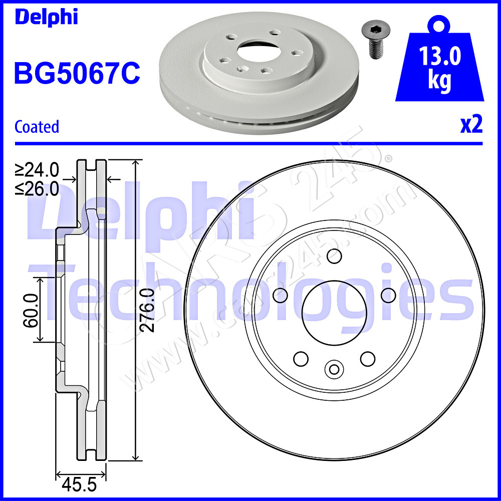 COATED BRAKE DISC (DOUBLE) FSx2 DELPHI BG5067C