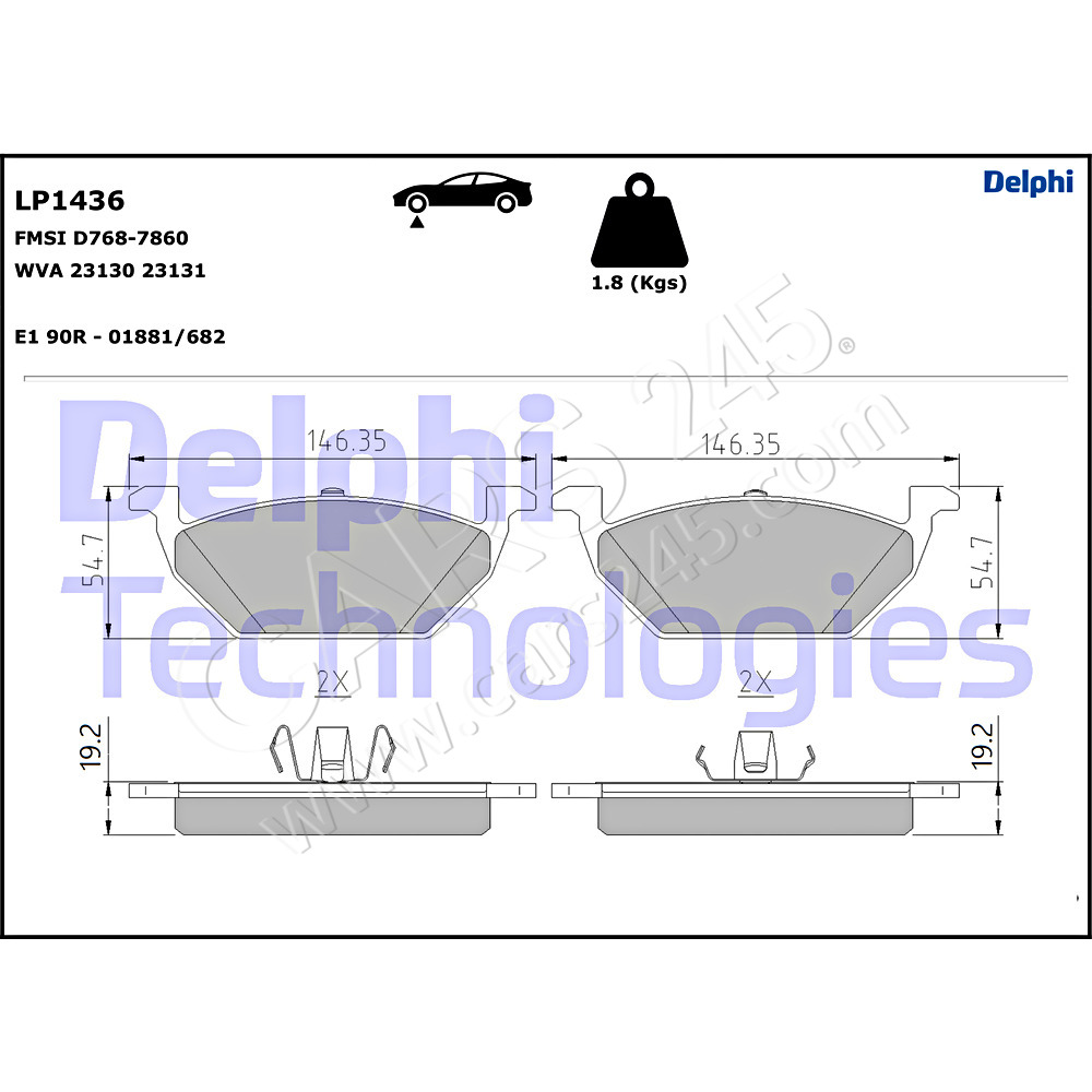 Brake Pad Set, disc brake DELPHI LP1436