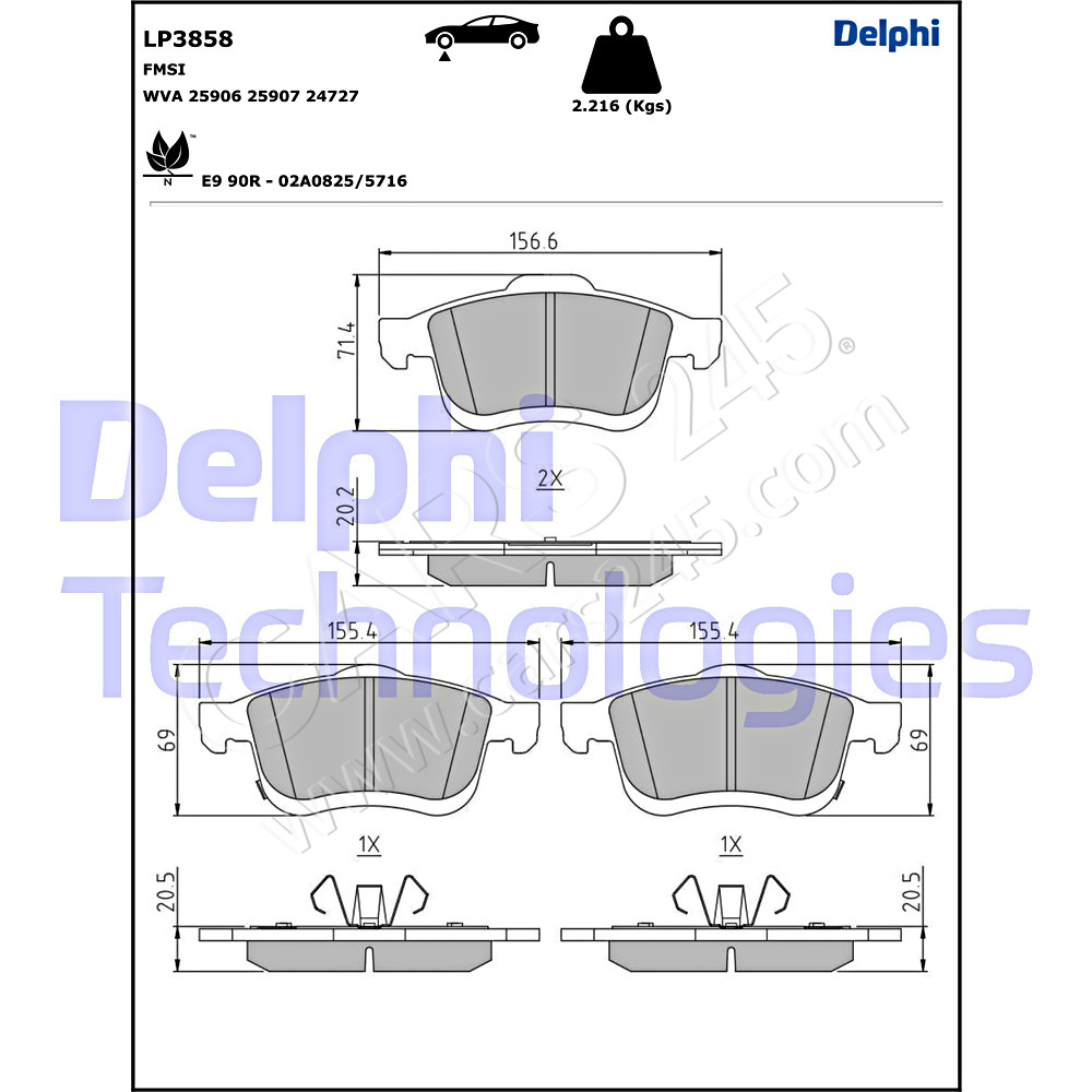 Brake Pad Set, disc brake DELPHI LP3858