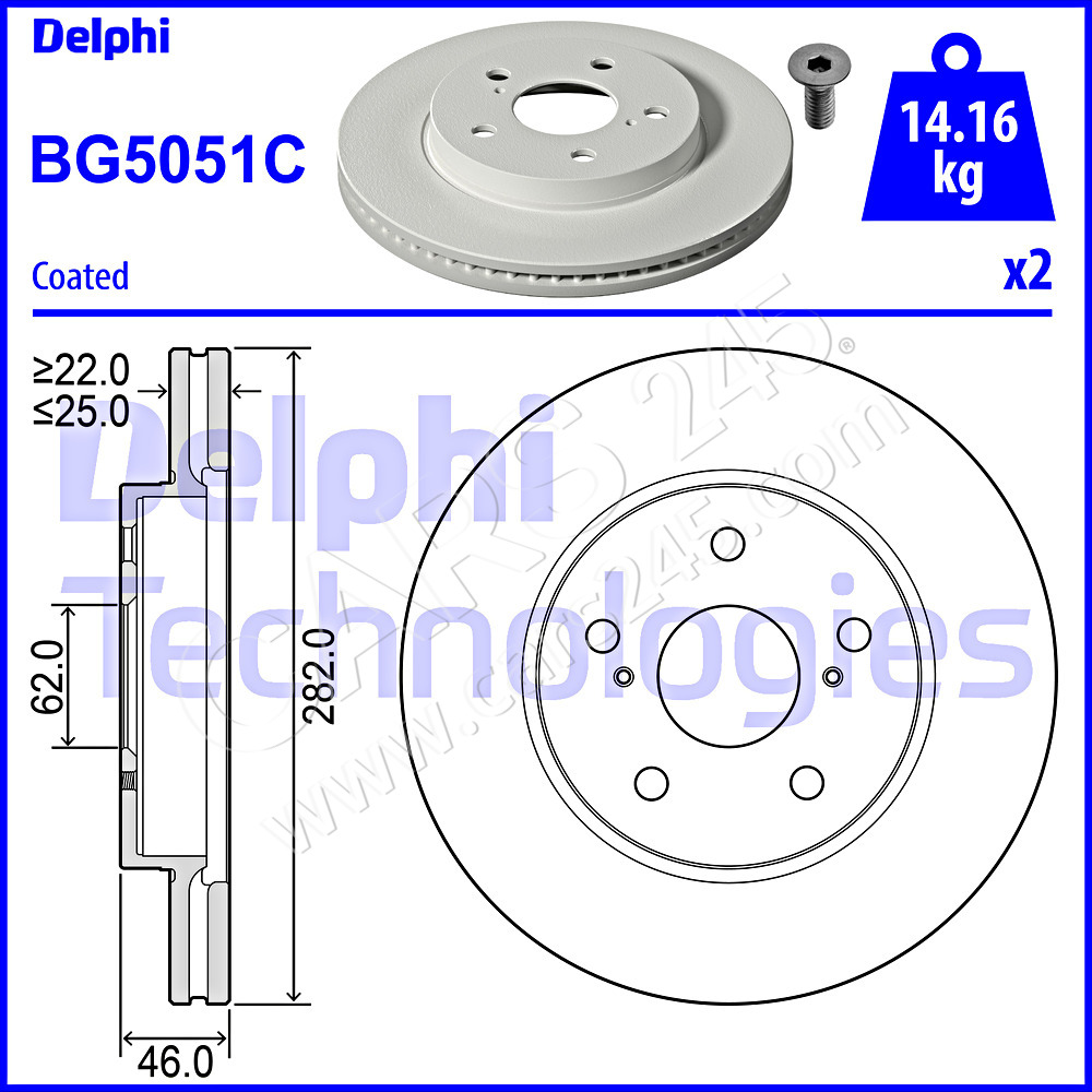COATED BRAKE DISC (DOUBLE) FSX2 DELPHI BG5051C