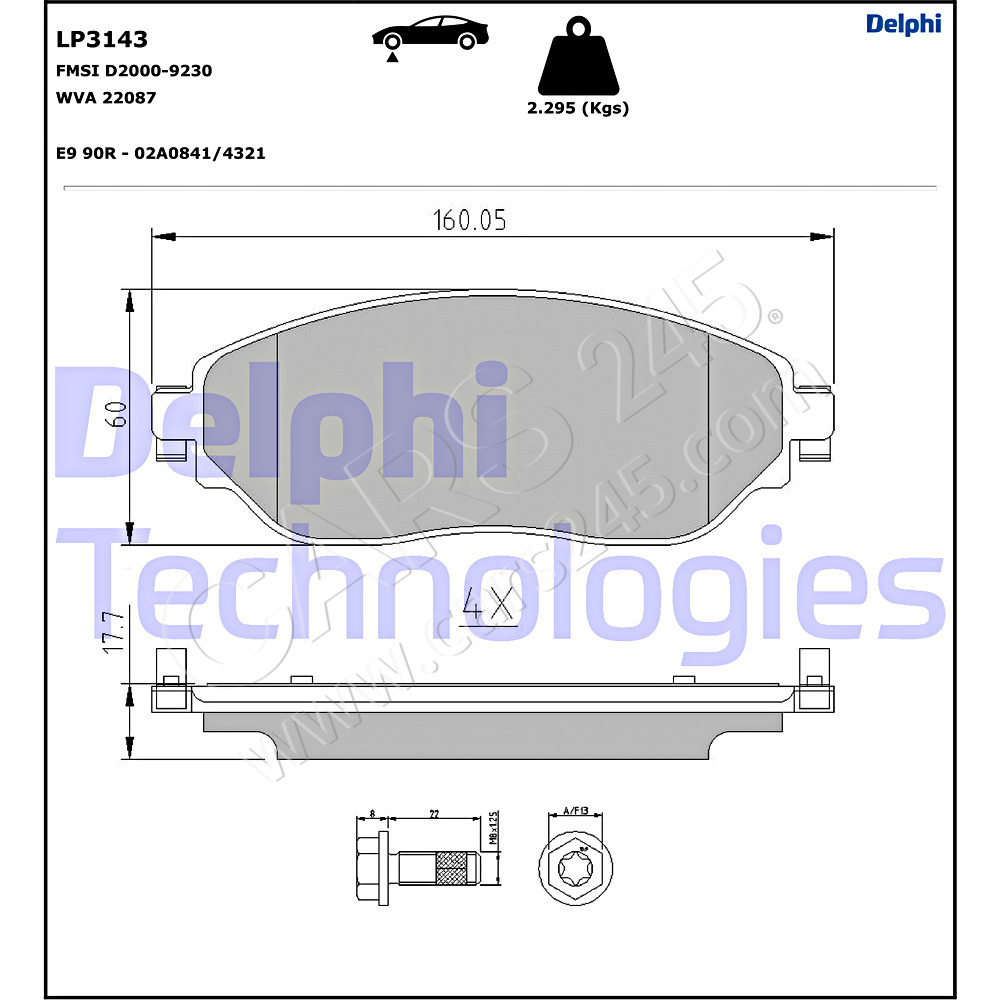 Brake Pad Set, disc brake DELPHI LP3143