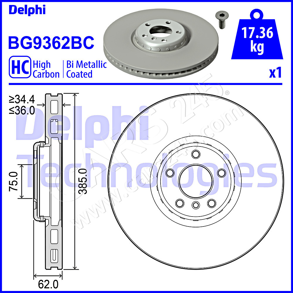 Brake Disc DELPHI BG9362BC