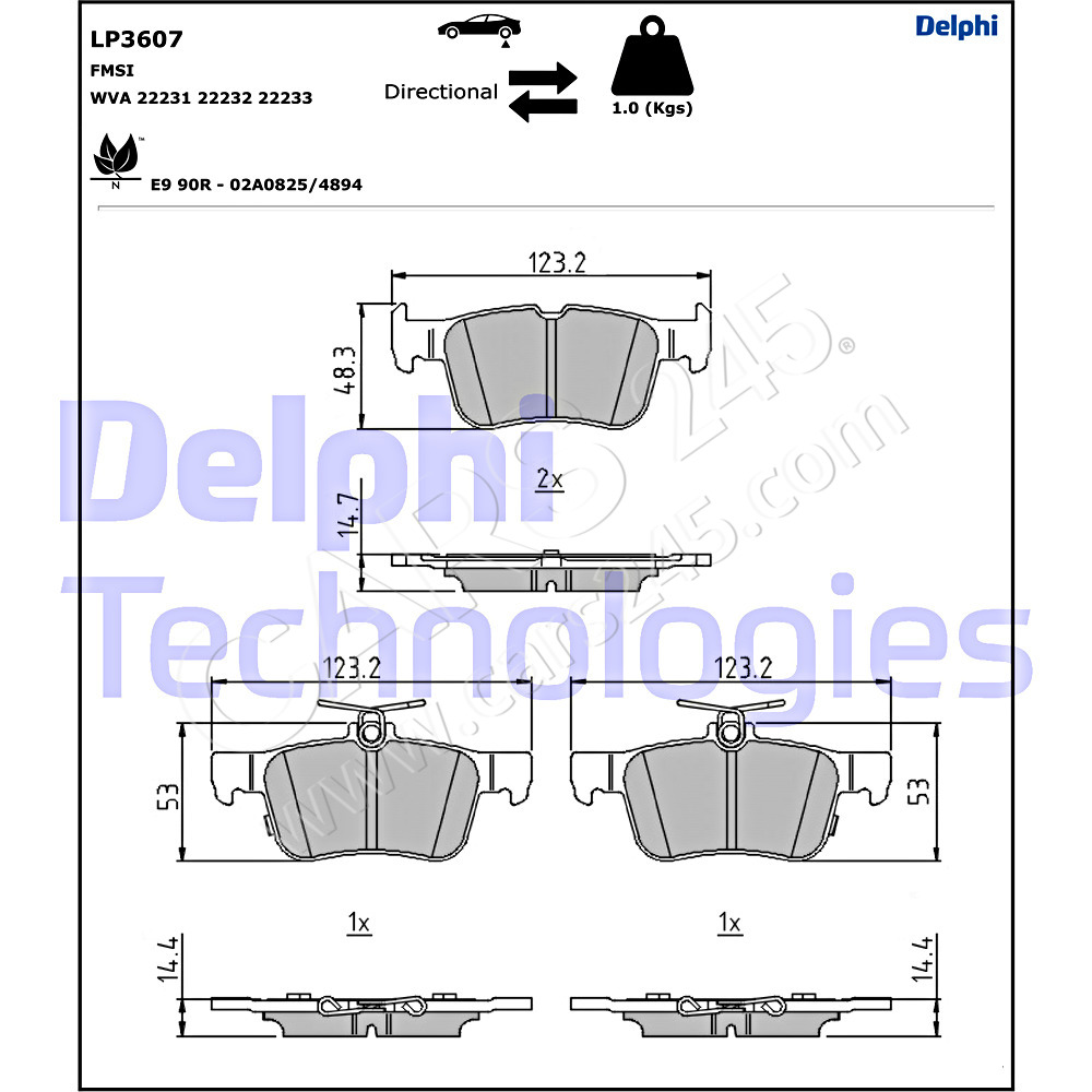Brake Pad Set, disc brake DELPHI LP3607