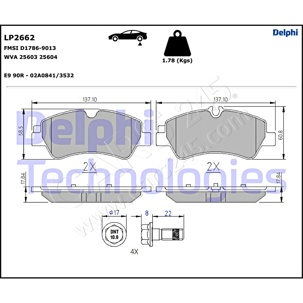 Brake Pad Set, disc brake DELPHI LP2662