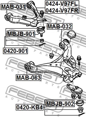 Control/Trailing Arm, wheel suspension FEBEST 0424V97FL 2