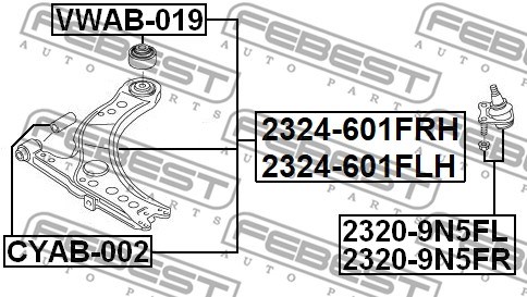 Control Arm/Trailing Arm, wheel suspension FEBEST 2324601FRH 2