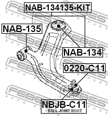 Mounting, control/trailing arm FEBEST NAB134135KIT 2