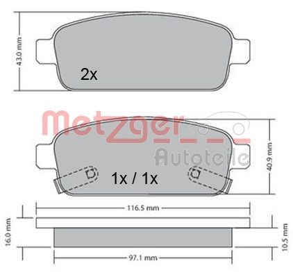 Brake Pad Set, disc brake METZGER 1170164