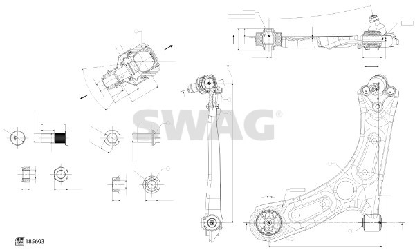 Control/Trailing Arm, wheel suspension SWAG 33110001