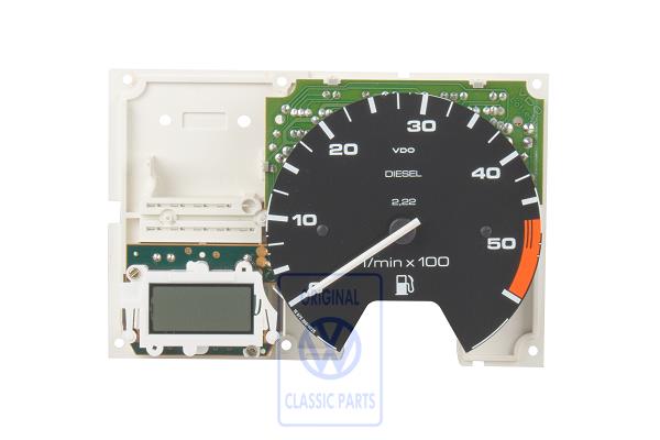 Rev.counter with digital clock and electr.control unit (prin- ted circuit)with plate for oil pressure, water temperature and water level control AUDI / VOLKSWAGEN 193919253C