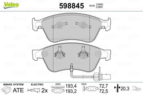 Brake Pad Set, disc brake VALEO 598845