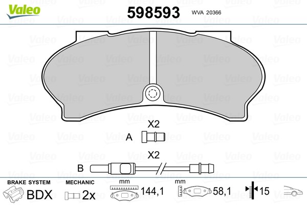 Brake Pad Set, disc brake VALEO 598593