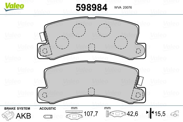 Brake Pad Set, disc brake VALEO 598984