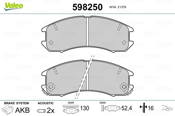 Brake Pad Set, disc brake VALEO 598250