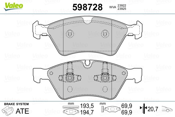 Brake Pad Set, disc brake VALEO 598728