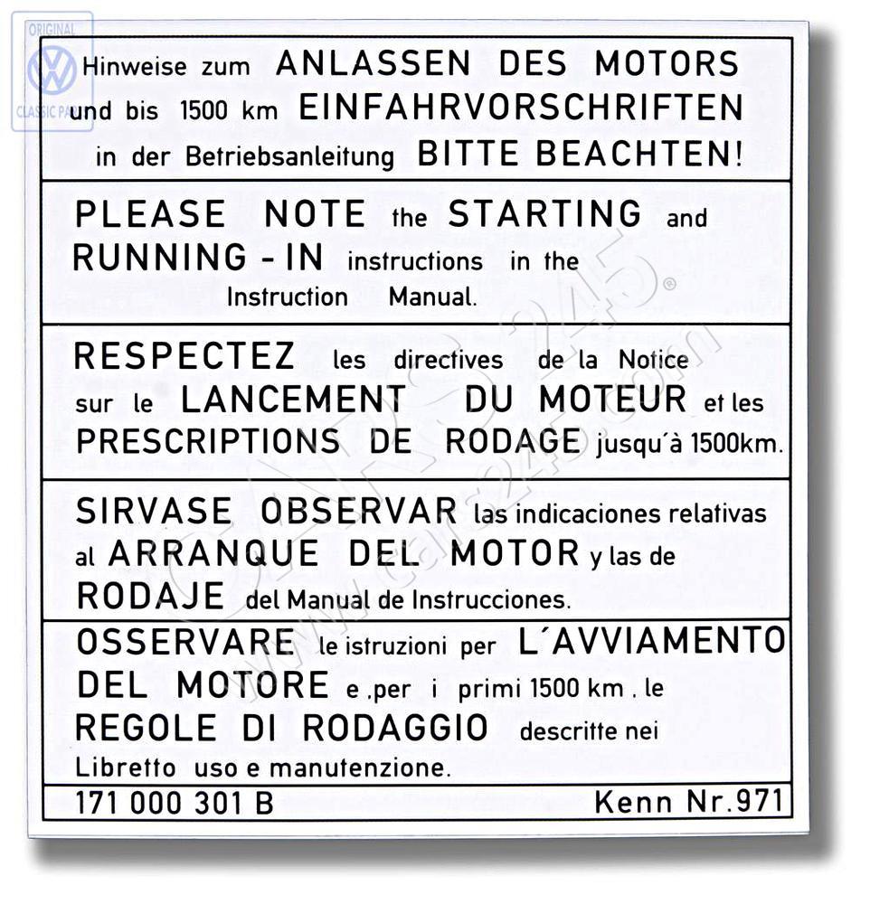 Notice Volkswagen Classic 171000301B