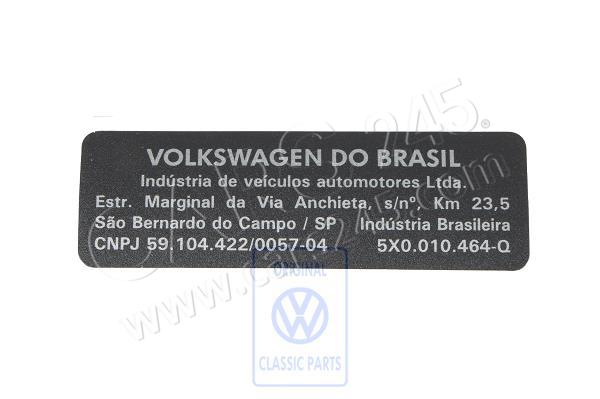 Data plate Volkswagen Classic 5X0010464Q